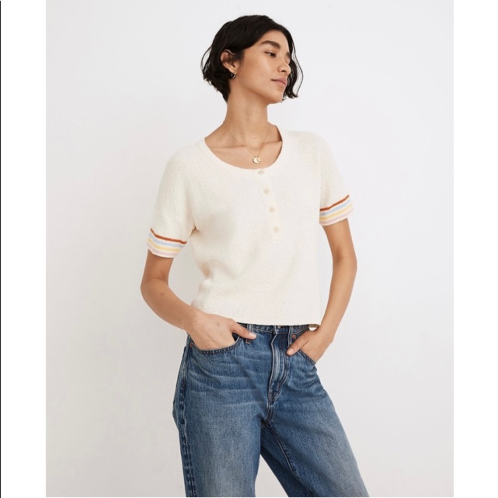 Madewell Henley Sweater Tee in Rainbow Stripe